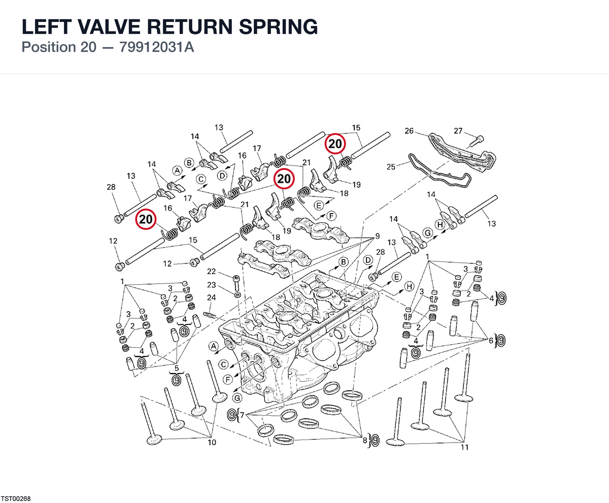 LEFT VALVE RETURN SPRING 79912031A diagram position