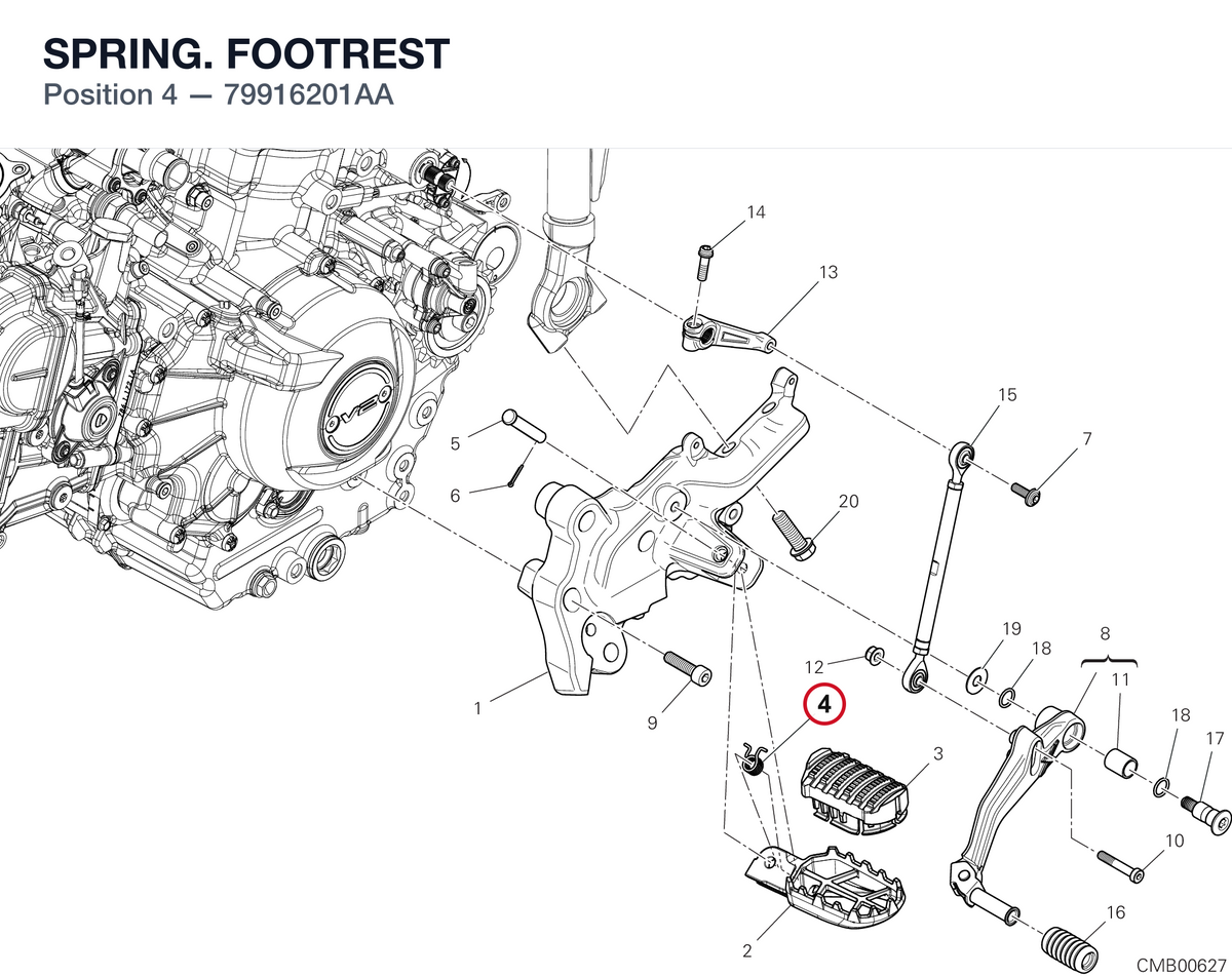 SPRING. FOOTREST 79916201AA diagram position