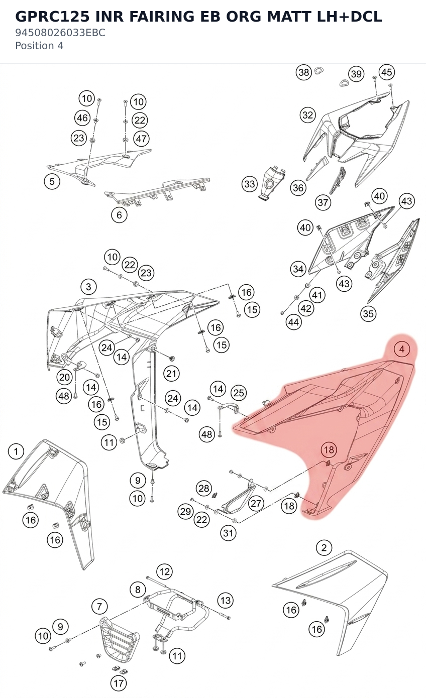 Diagram preview: GPRC125 INR FAIRING EB ORG MATT LH+DCL (94508026033EBC)