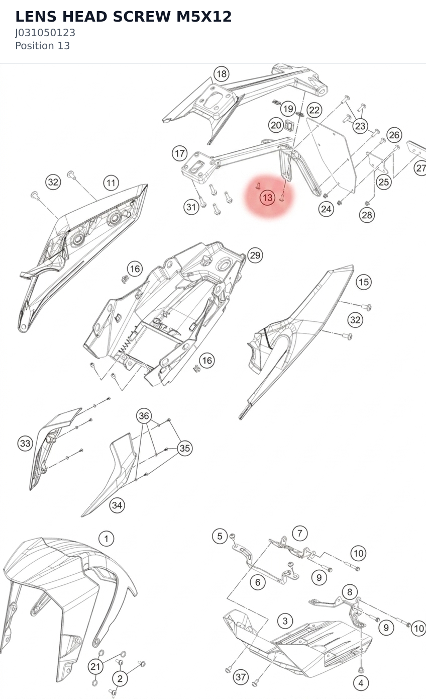 Diagram preview: LENS HEAD SCREW M5X12 (J031050123)
