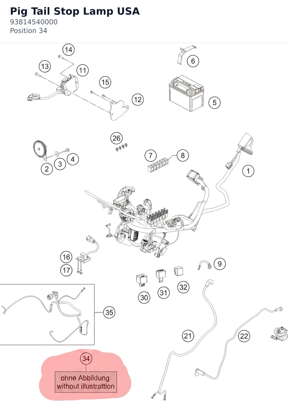Diagram preview: Pig Tail Stop Lamp USA (93814540000)