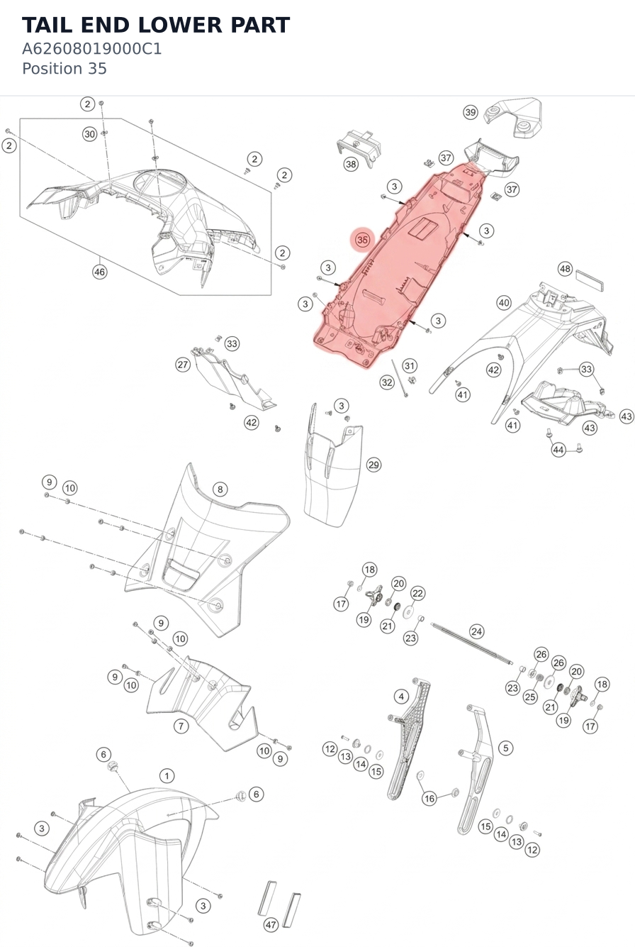 Diagram preview: TAIL END LOWER PART (A62608019000C1)