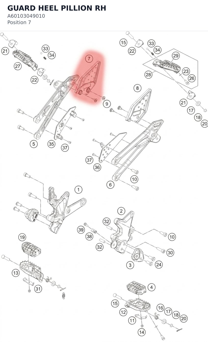 Diagram preview: GUARD HEEL PILLION RH (A60103049010)