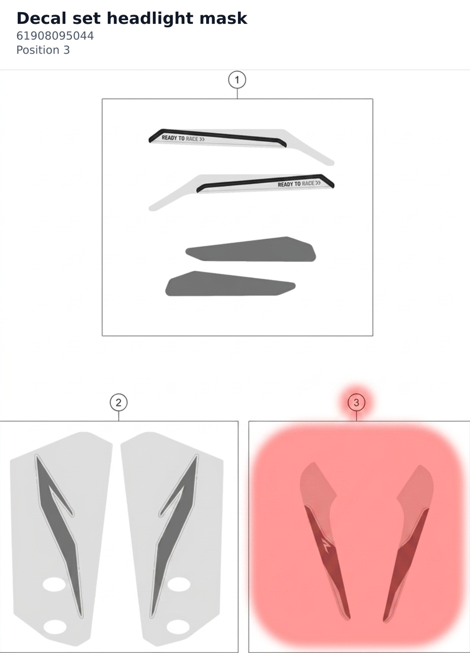 Diagram preview: Decal set headlight mask (61908095044)