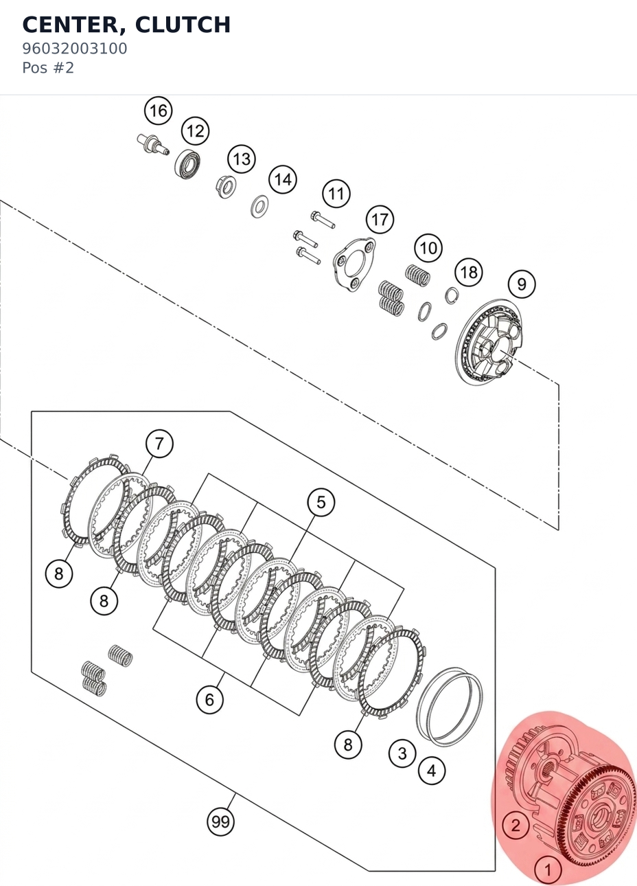 Diagram preview: CENTER, CLUTCH (96032003100)