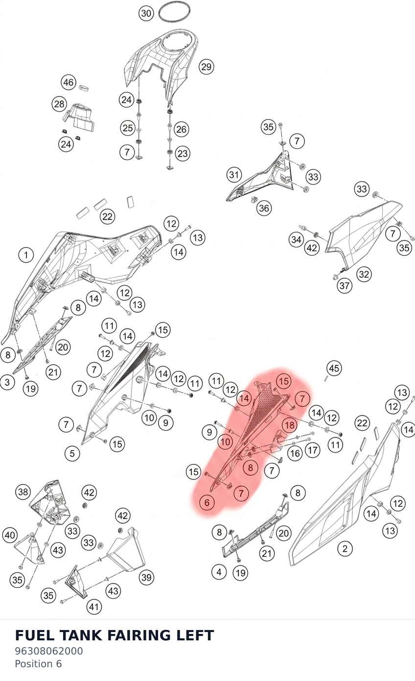 Diagram preview: FUEL TANK FAIRING LEFT (96308062000)