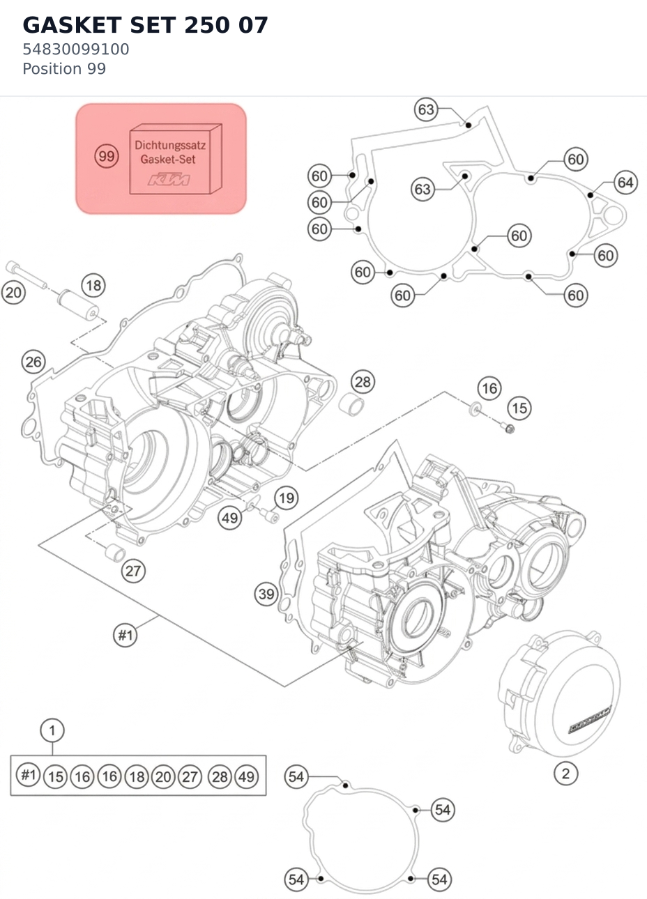 Diagram preview: GASKET SET 250 07 (54830099100)