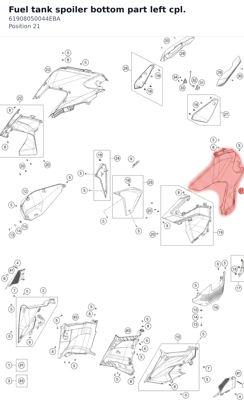 Diagram preview: Fuel tank spoiler bottom part left cpl. (61908050044EBA)