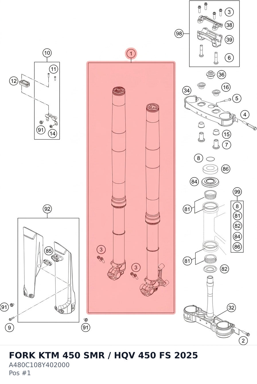 Diagram preview: FORK KTM 450 SMR / HQV 450 FS 2025 (A480C108Y402000)