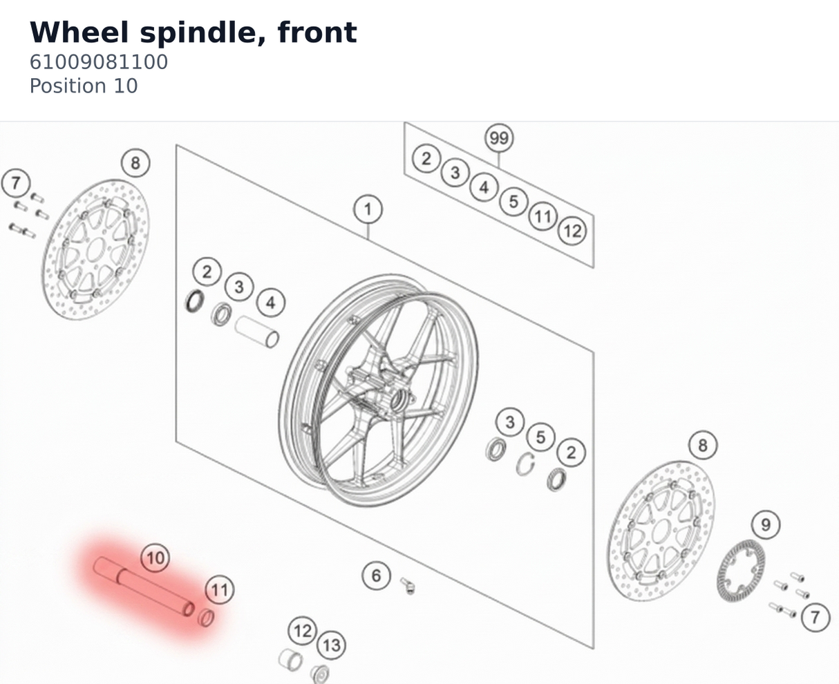 Diagram preview: Wheel spindle, front (61009081100)