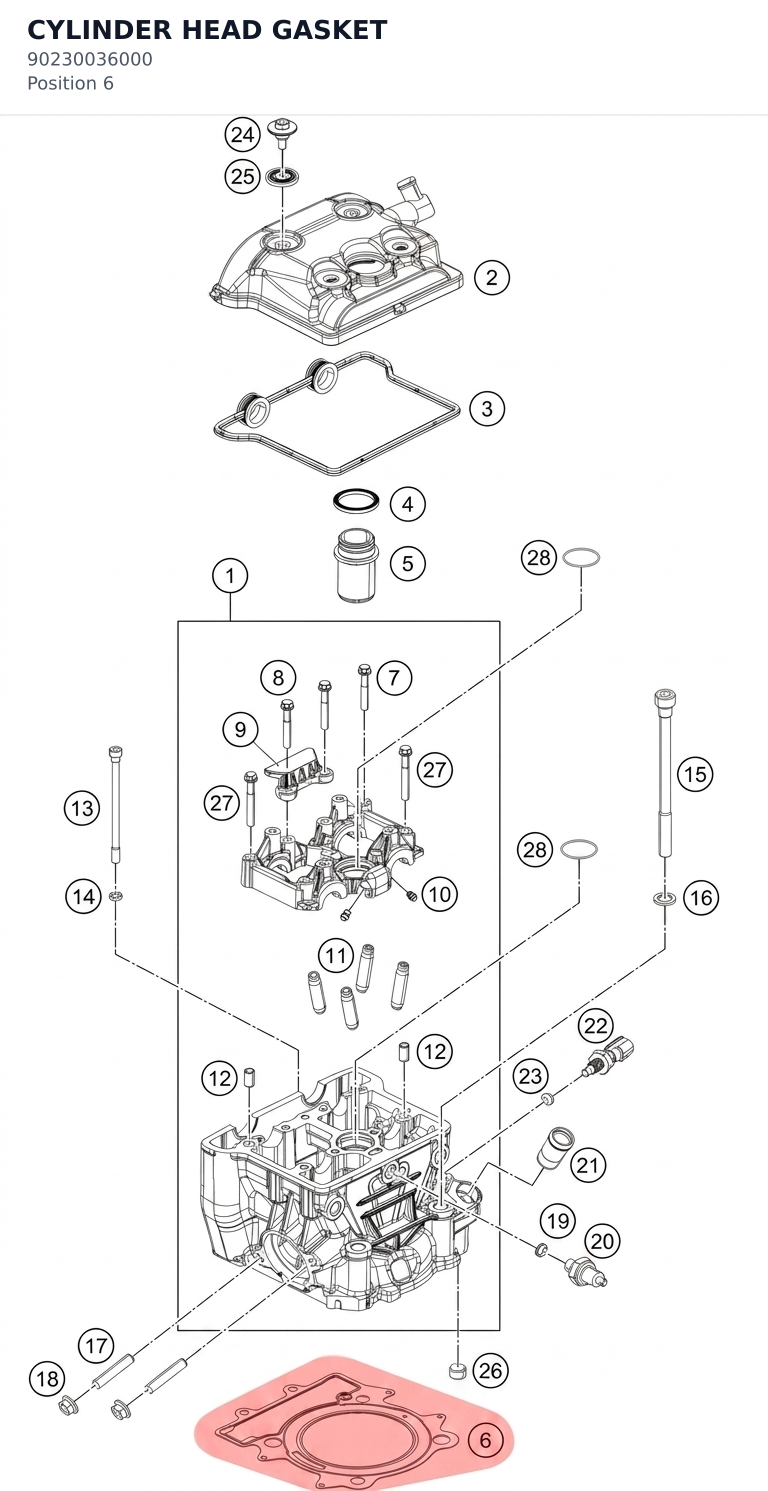 Diagram preview: CYLINDER HEAD GASKET (90230036000)