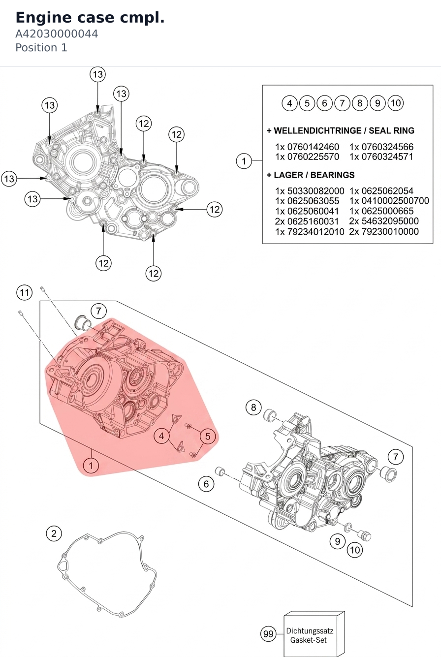 Diagram preview: Engine case cmpl. (A42030000044)