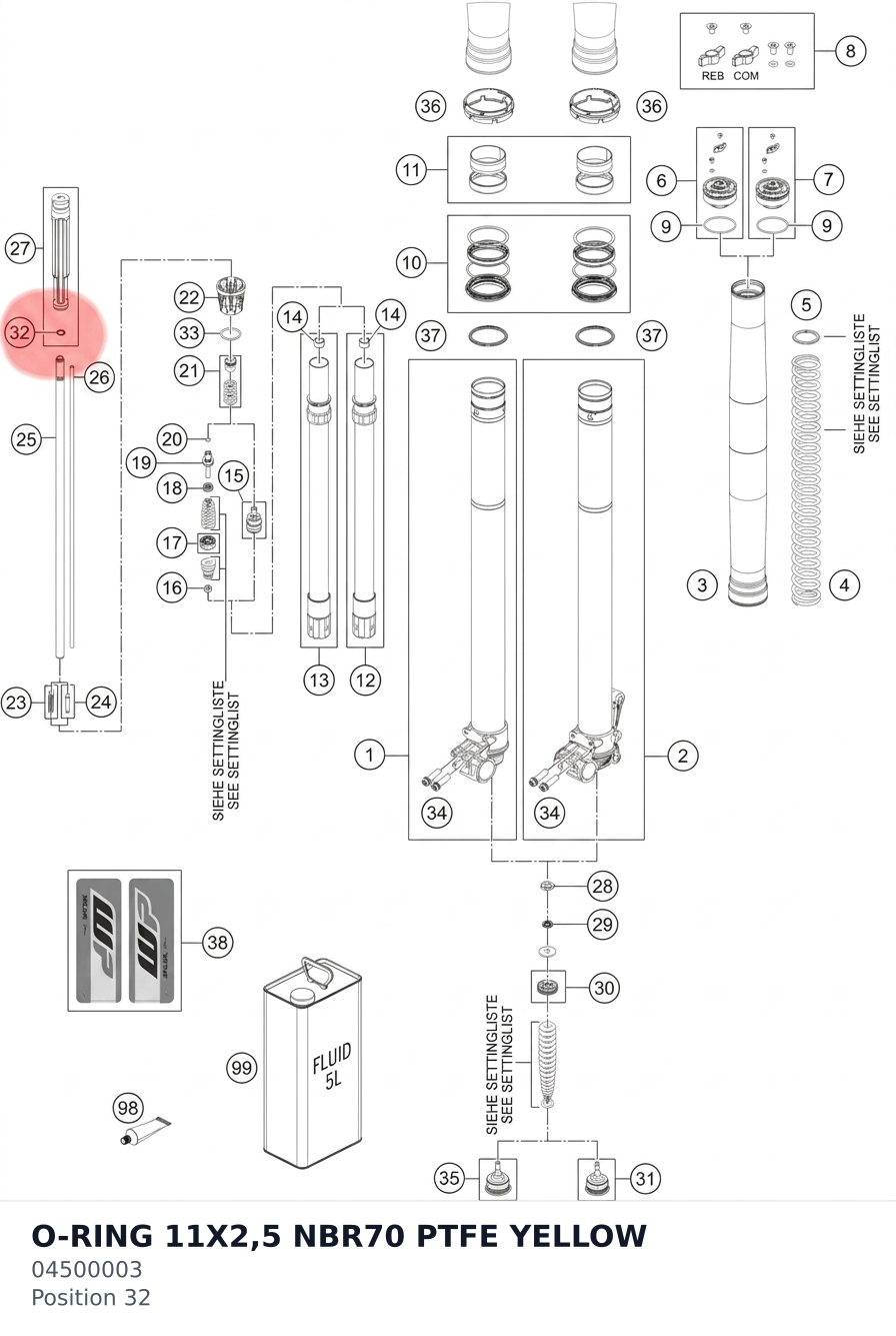 Diagram preview: O-RING 11X2,5 NBR70 PTFE YELLOW (04500003)