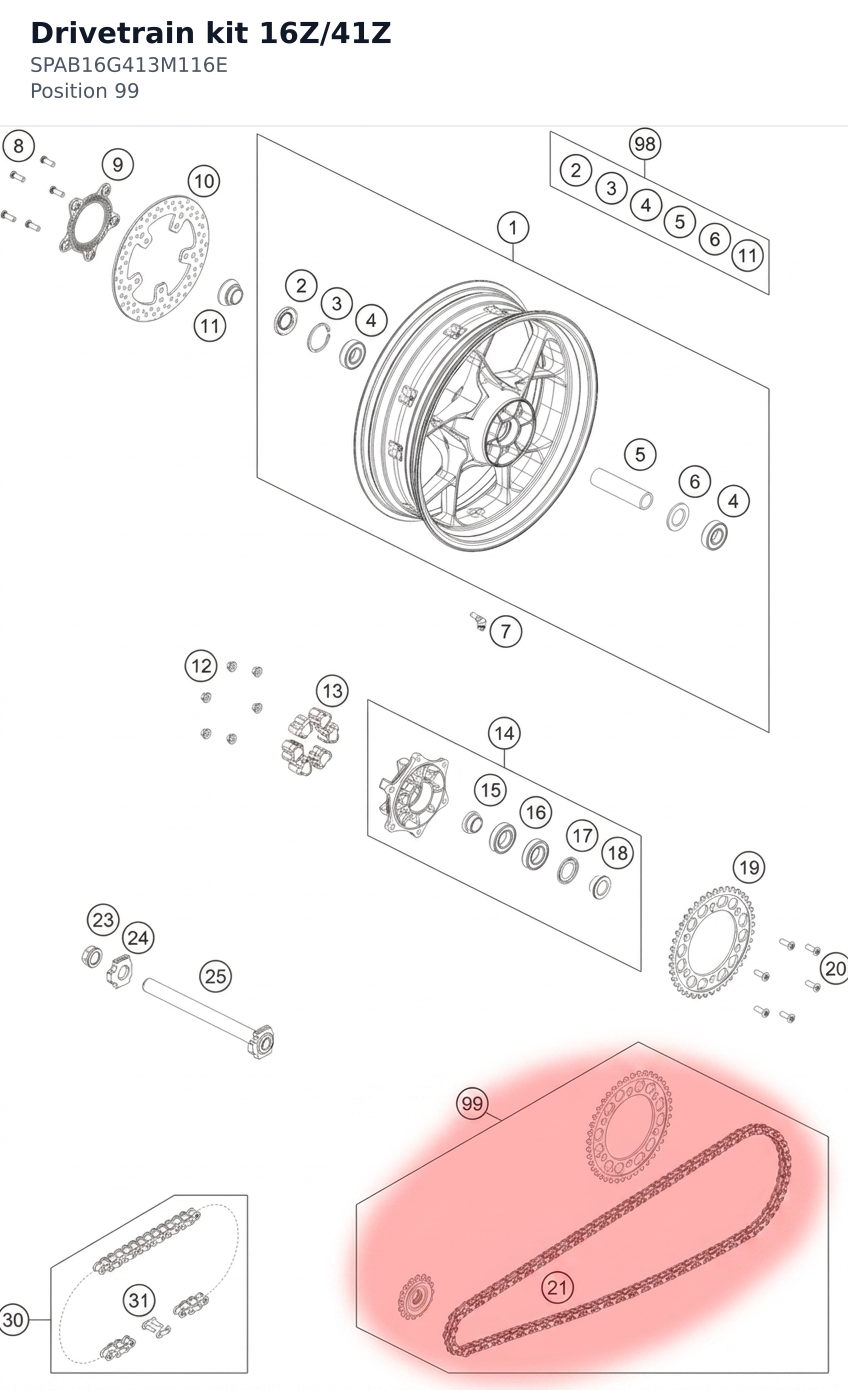 Diagram preview: Drivetrain kit 16Z/41Z (SPAB16G413M116E)