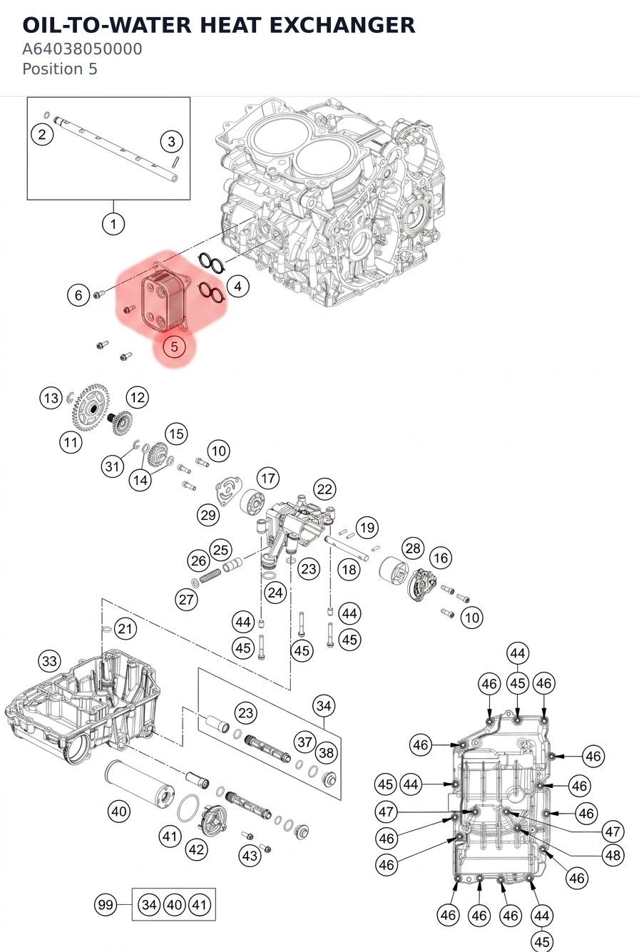 Diagram preview: OIL-TO-WATER HEAT EXCHANGER (A64038050000)