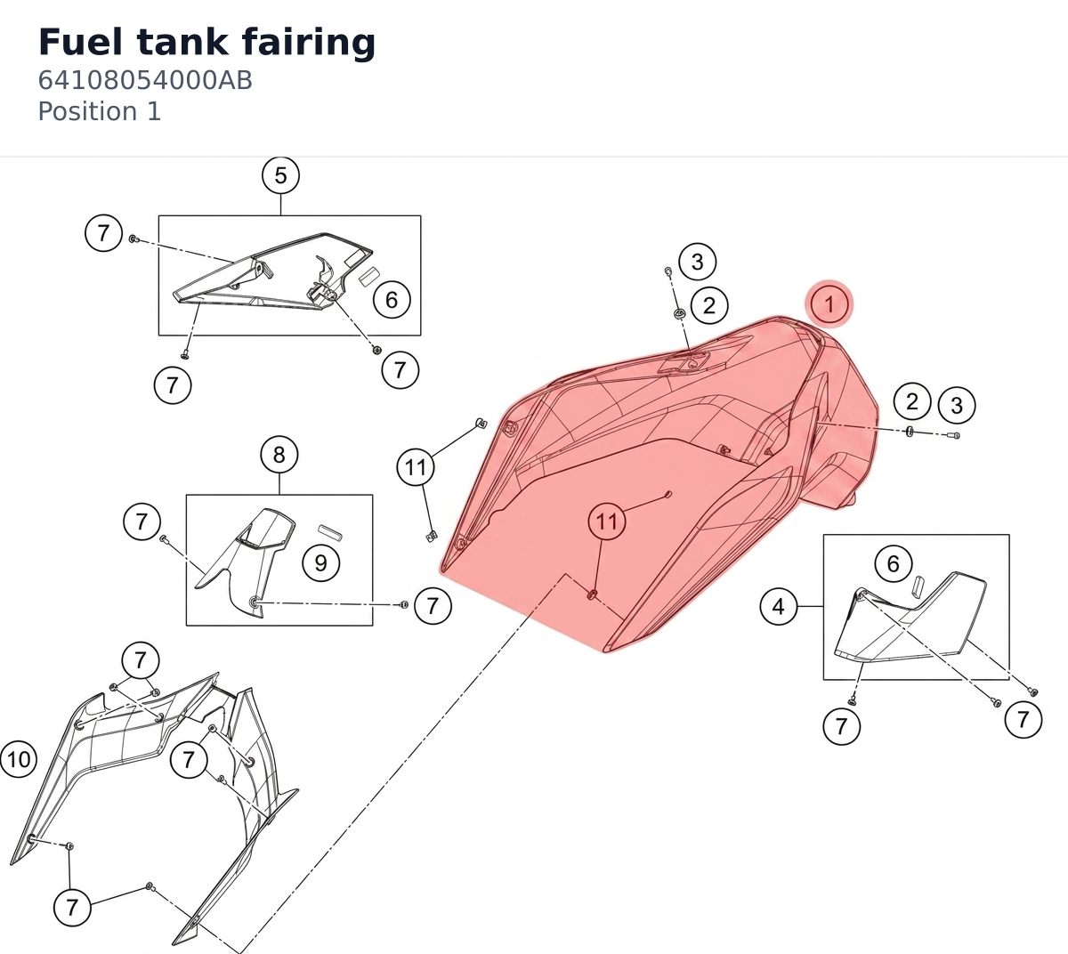 Diagram preview: Fuel tank fairing (64108054000AB)