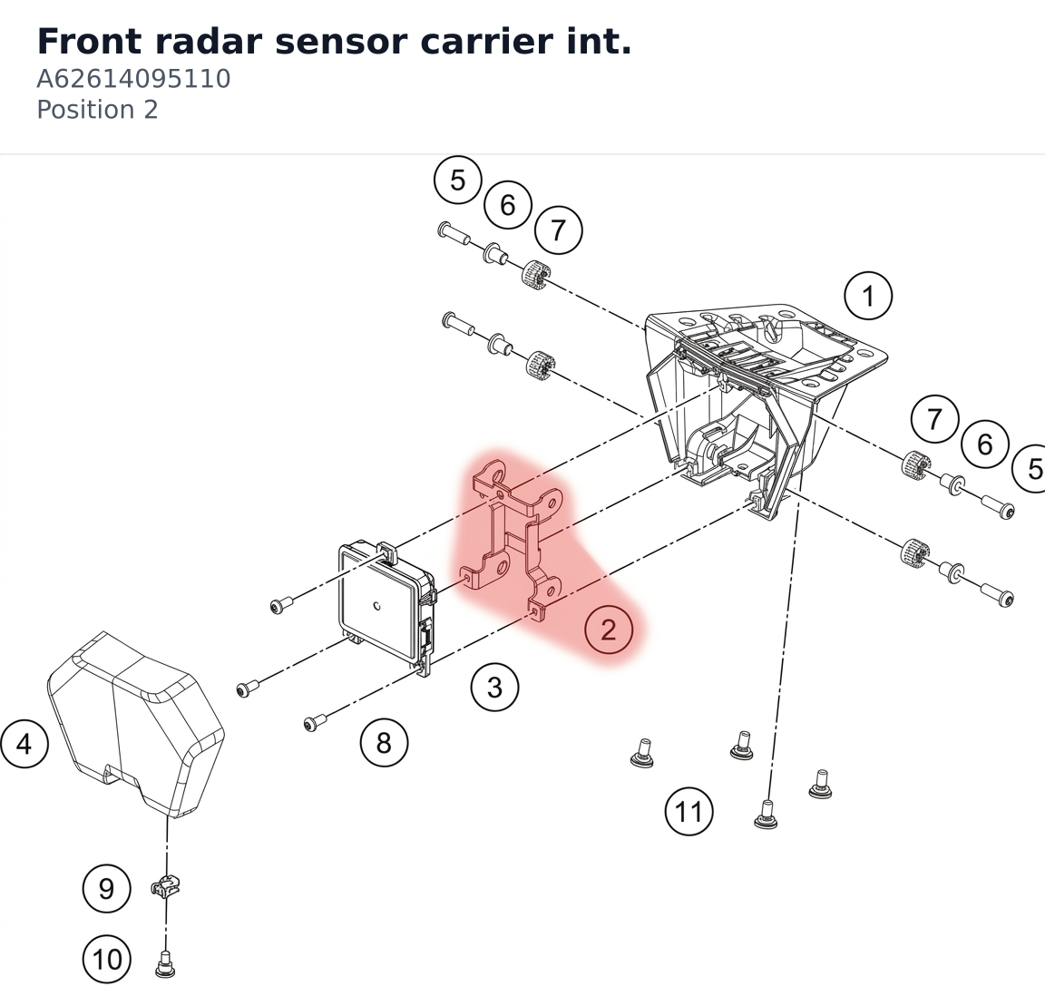 Diagram preview: Front radar sensor carrier int. (A62614095110)