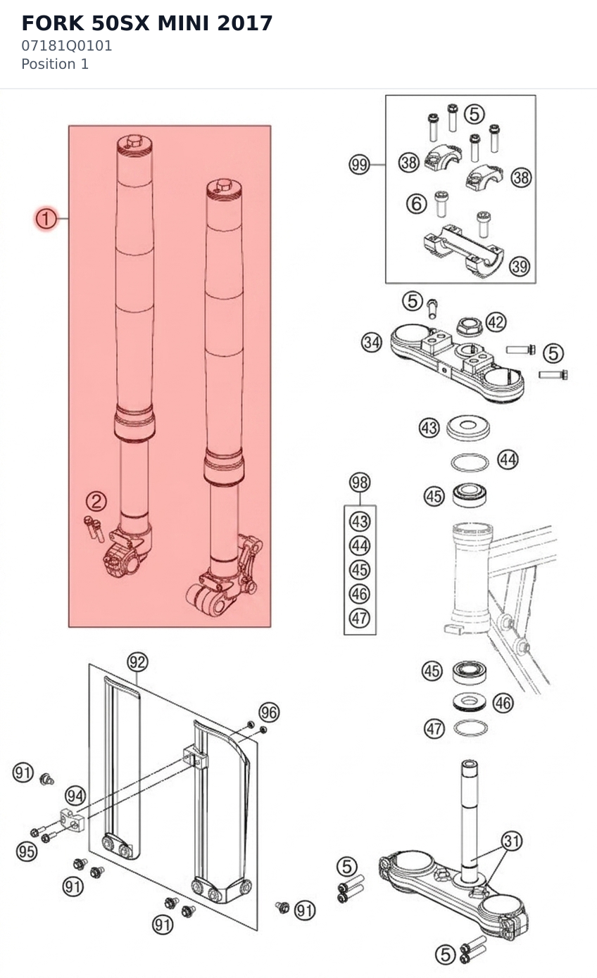 Diagram preview: FORK 50SX MINI 2017 (07181Q0101)