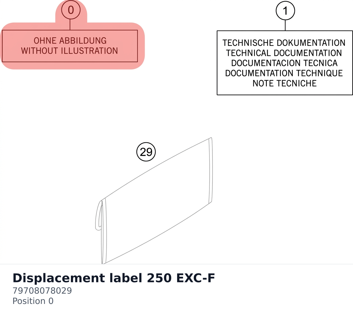 Diagram preview: Displacement label 250 EXC-F (79708078029)