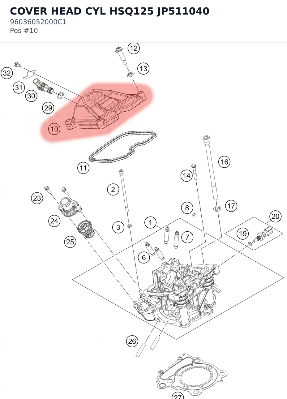 Diagram preview: COVER HEAD CYL HSQ125 JP511040 (96036052000C1)