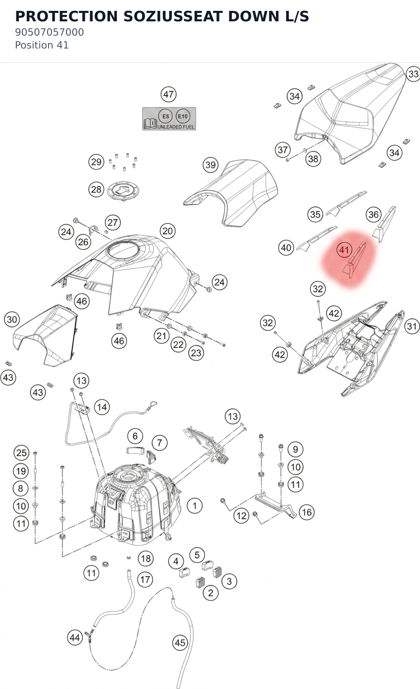 Diagram preview: PROTECTION SOZIUSSEAT DOWN L/S (90507057000)