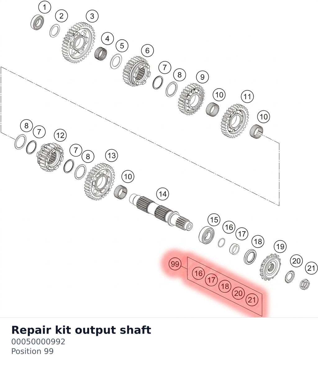 Diagram preview: Repair kit output shaft (00050000992)