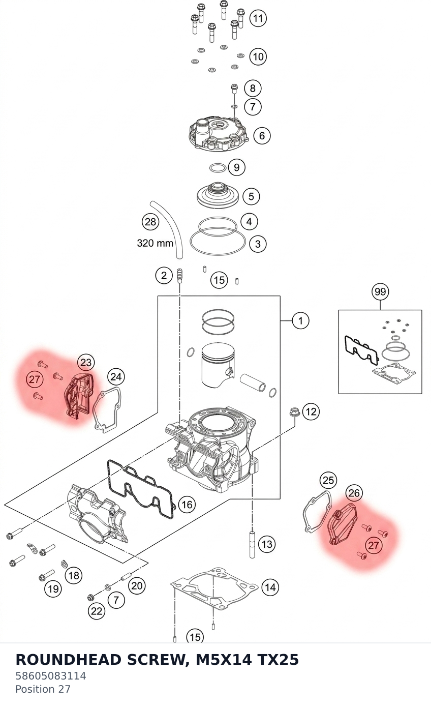 Diagram preview: ROUNDHEAD SCREW, M5X14 TX25 (58605083114)