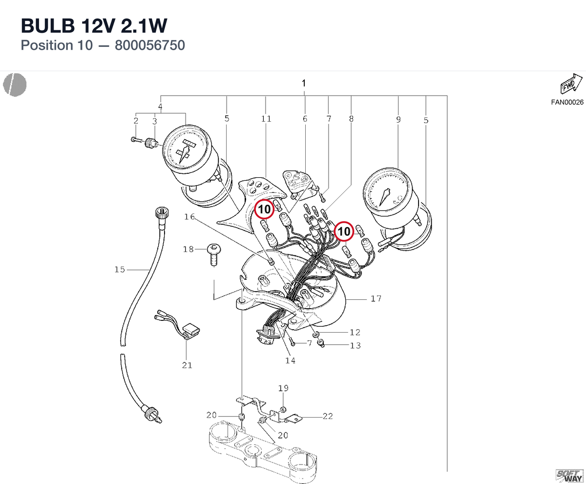 BULB 12V 2.1W 800056750 diagram position
