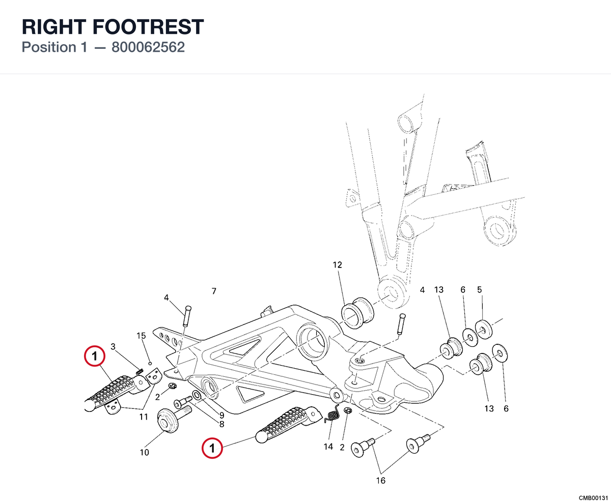 RIGHT FOOTREST 800062562 diagram position