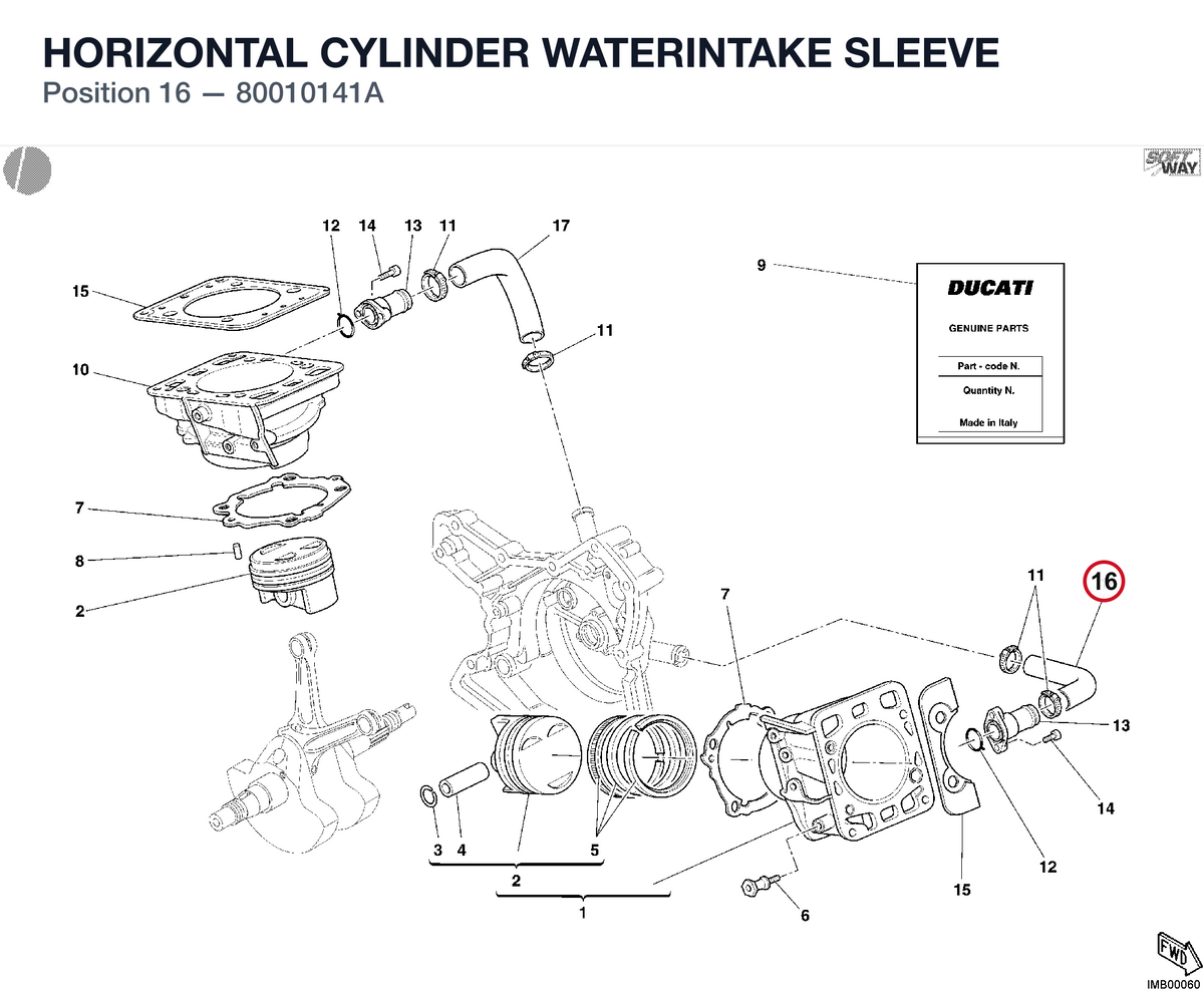 HORIZONTAL CYLINDER WATERINTAKE SLEEVE 80010141A diagram position
