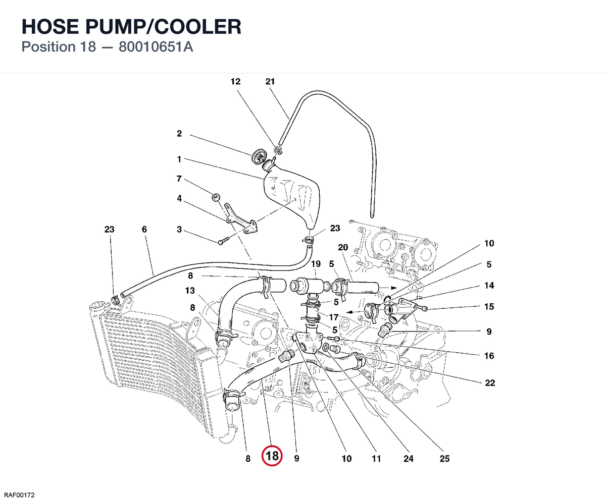 HOSE PUMP/COOLER 80010651A diagram position