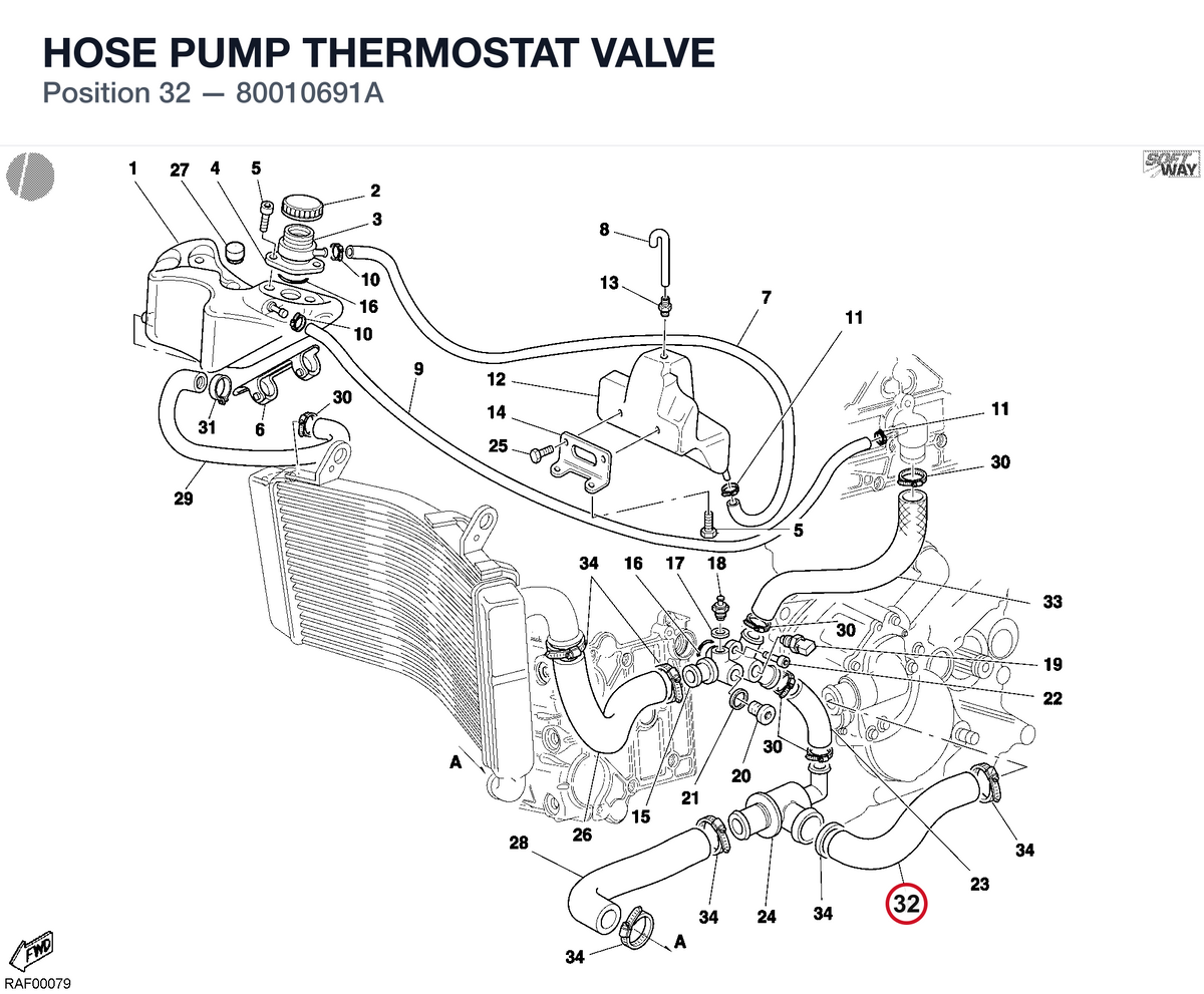 HOSE PUMP THERMOSTAT VALVE 80010691A diagram position