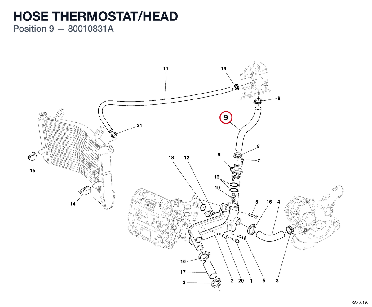 HOSE THERMOSTAT/HEAD 80010831A diagram position
