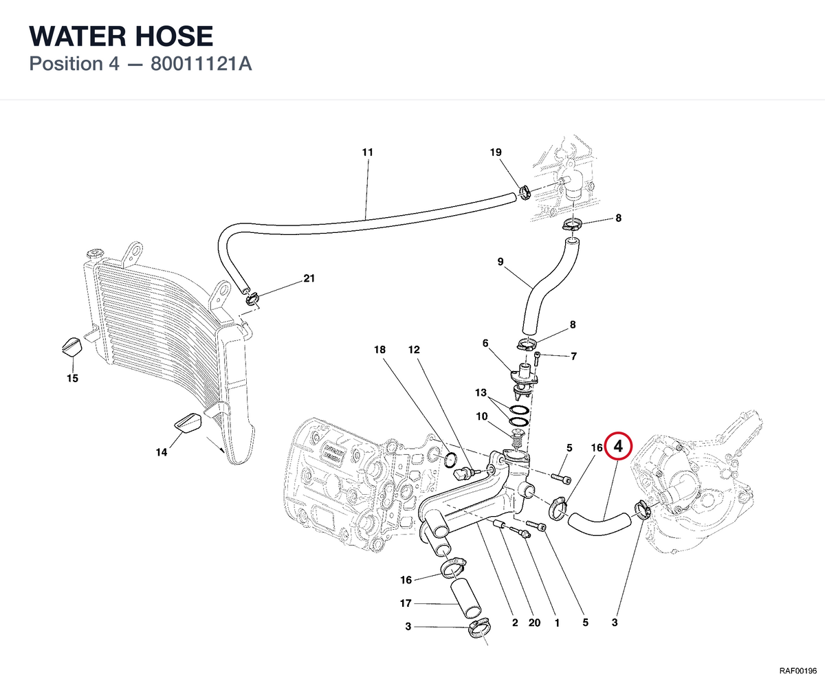 WATER HOSE 80011121A diagram position