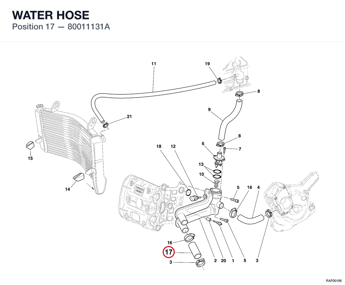 WATER HOSE 80011131A diagram position