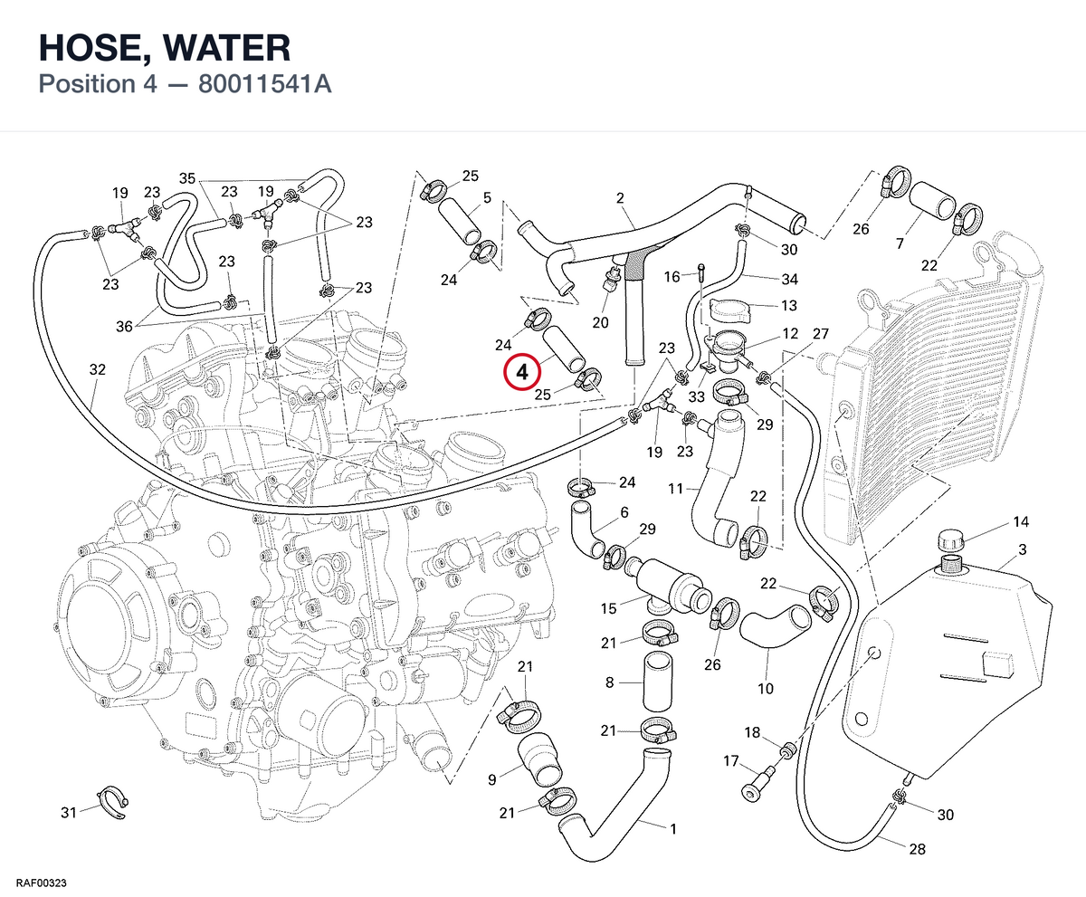 HOSE, WATER 80011541A diagram position