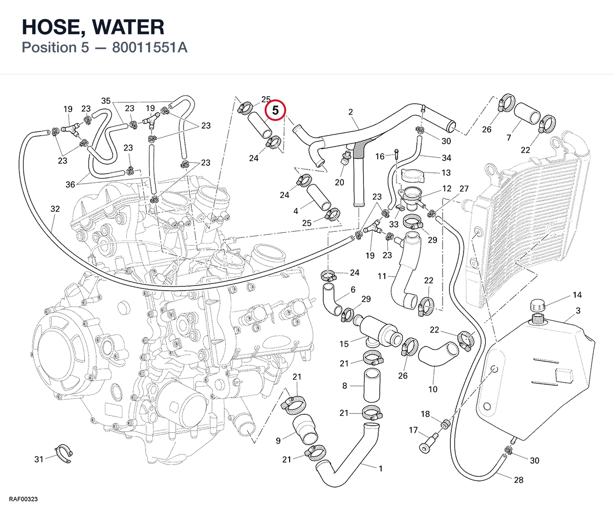 HOSE, WATER 80011551A diagram position