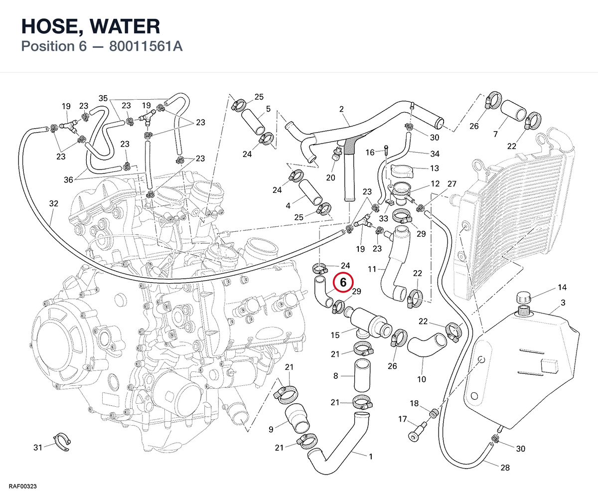 HOSE, WATER 80011561A diagram position