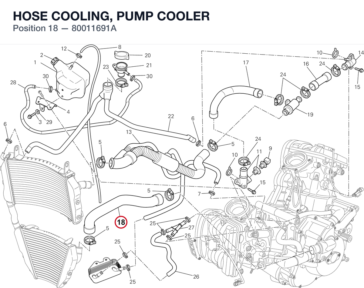 HOSE COOLING, PUMP COOLER 80011691A diagram position