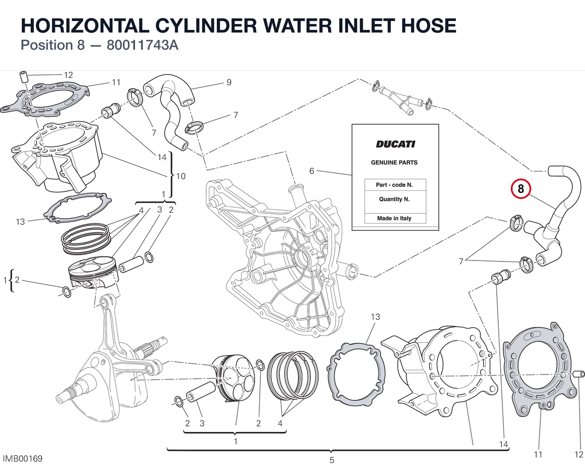 HORIZONTAL CYLINDER WATER INLET HOSE 80011743A diagram position