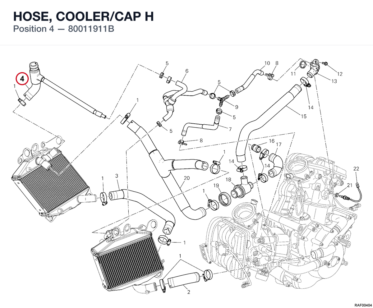 HOSE, COOLER/CAP H 80011911B diagram position