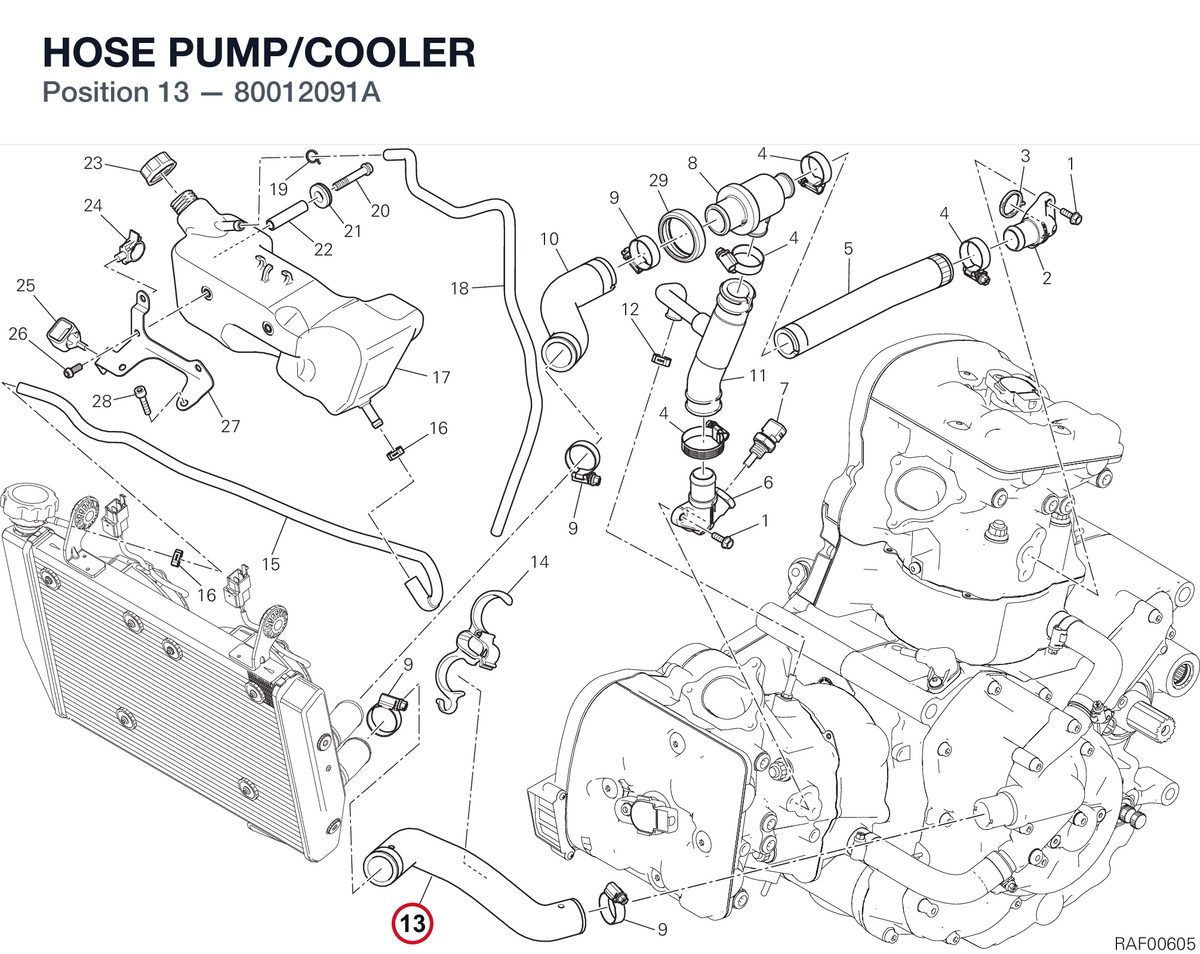 HOSE PUMP/COOLER 80012091A diagram position