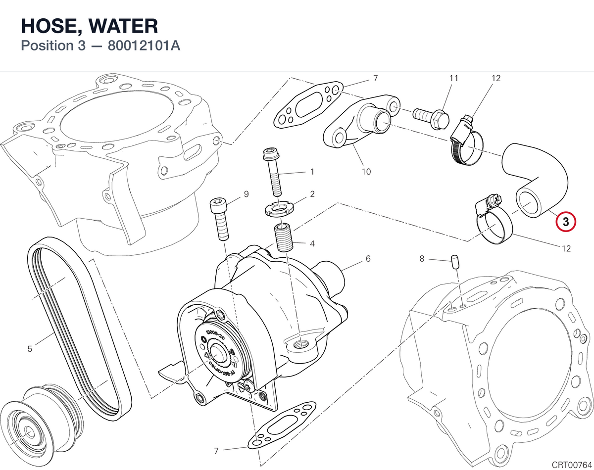 HOSE, WATER 80012101A diagram position