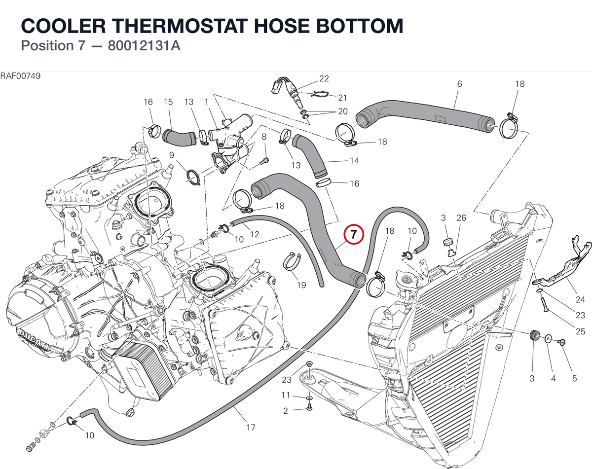 COOLER THERMOSTAT HOSE BOTTOM 80012131A diagram position