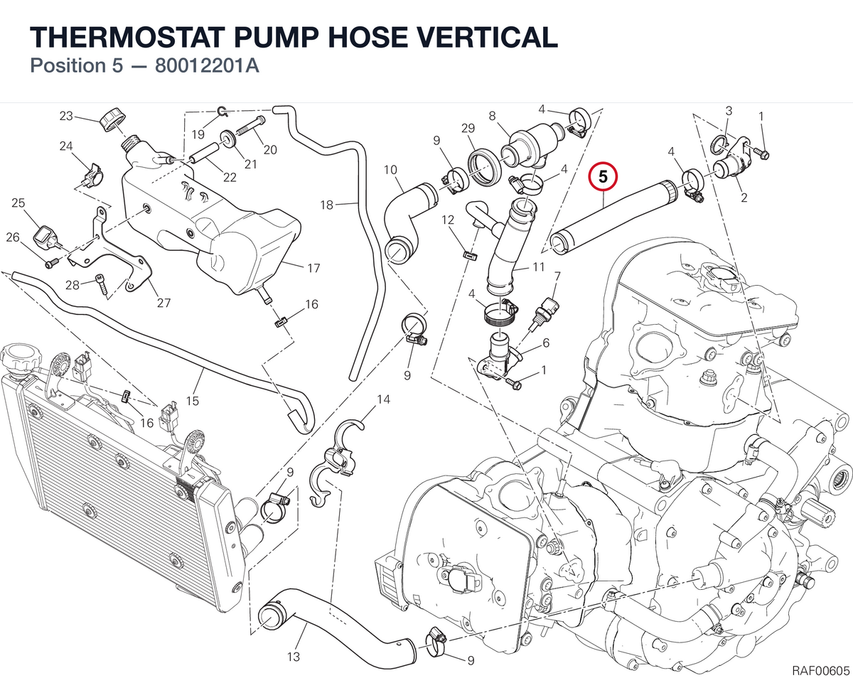 THERMOSTAT PUMP HOSE VERTICAL 80012201A diagram position