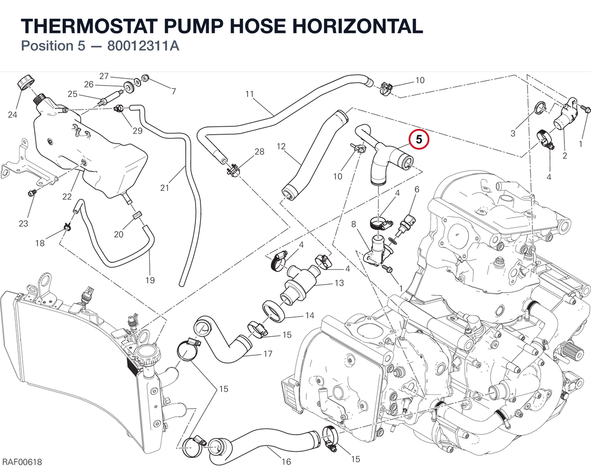 THERMOSTAT PUMP HOSE HORIZONTAL 80012311A diagram position