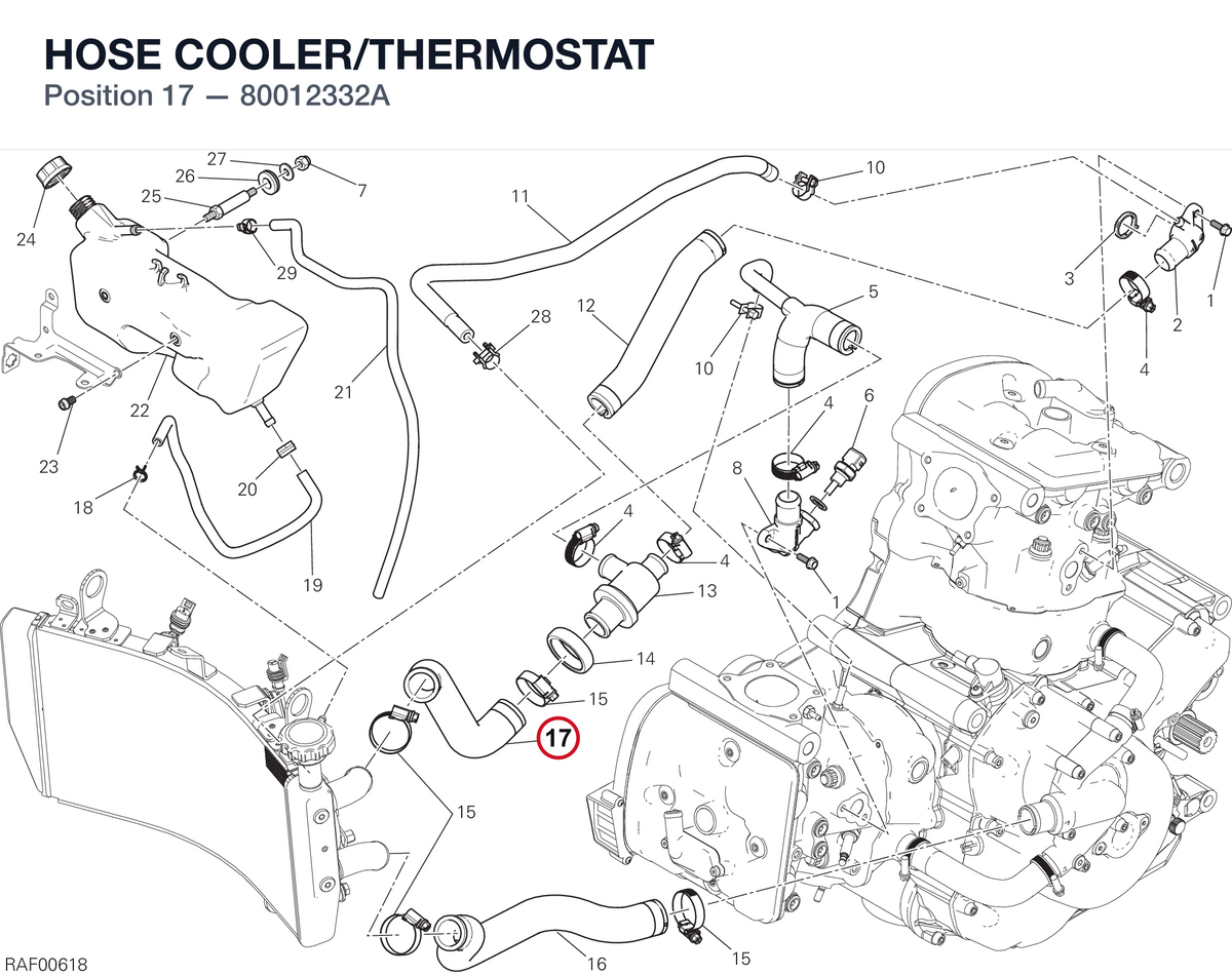 HOSE COOLER/THERMOSTAT 80012332A diagram position