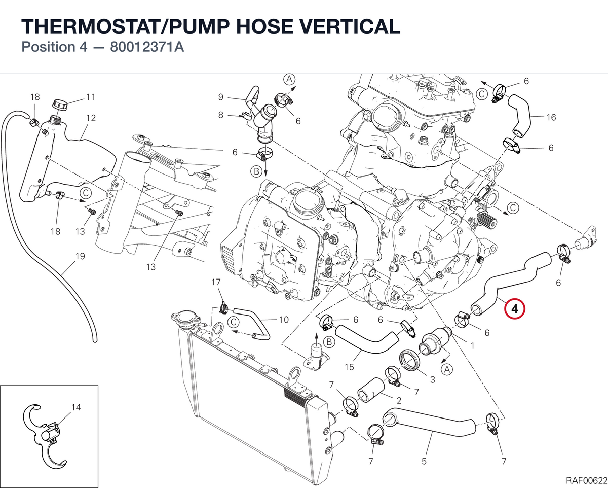 THERMOSTAT/PUMP HOSE VERTICAL 80012371A diagram position