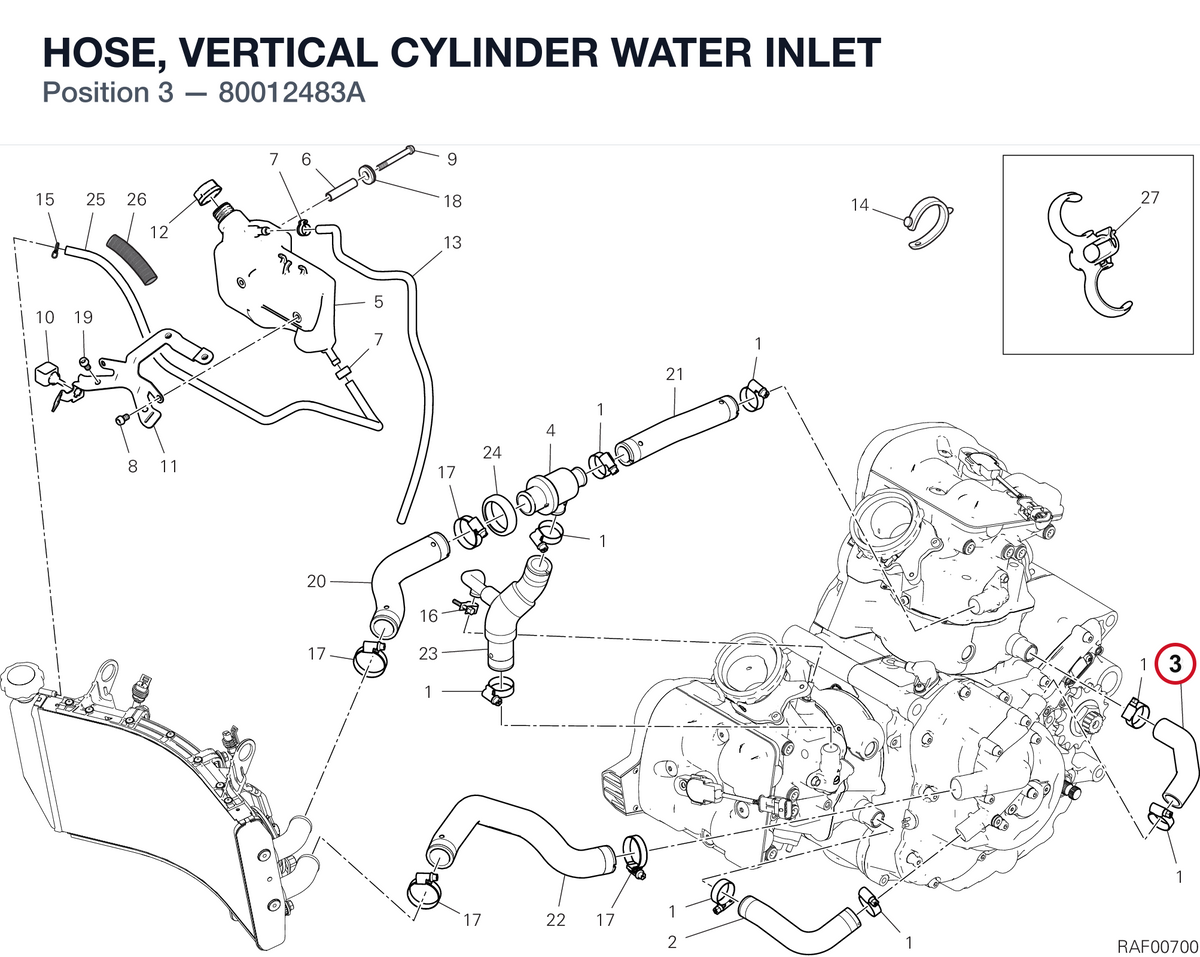 HOSE, VERTICAL CYLINDER WATER INLET 80012483A diagram position