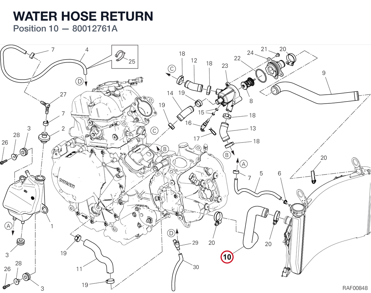 WATER HOSE RETURN 80012761A diagram position